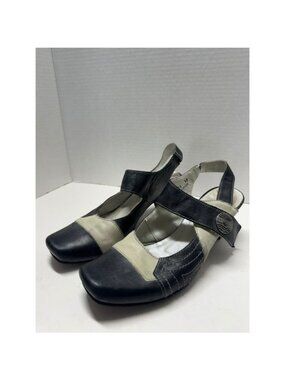 Fidji Black Cream Leather Colorblock Slingback Mary Jane Heels Size 38 7.5
